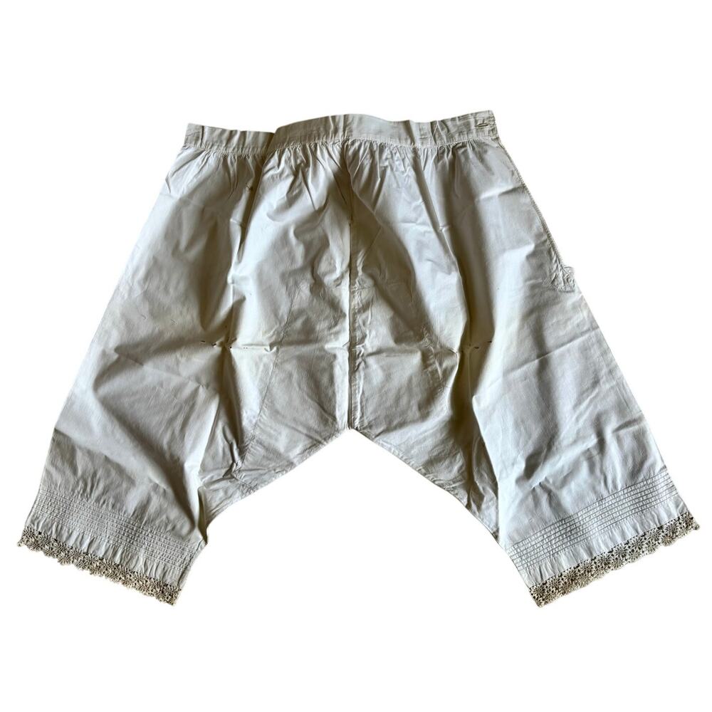 Antique 1910s Edwardian Pantaloons Closed Crotch Cotton Lace Wounded Bird